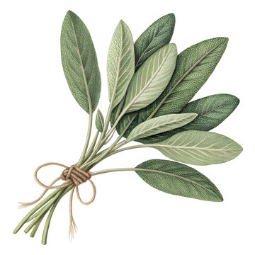 recommend clip art: Flat botanical illustration of sage leaves tied with twine