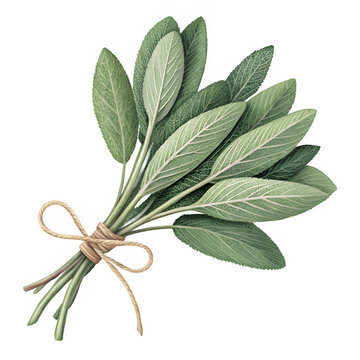 sage leaves tied with twine on white clip art preview