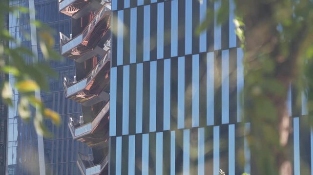 New York City, United States. Hudson Yards urban architecture in Chelsea, Manhattan Midtown, NYC, USA. New modern high-rise glass skyscrapers, american business buildings and real estate. Art landmark