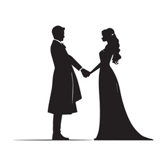 Fototapeta premium Silhouette of bride and groom holding hands and facing each other