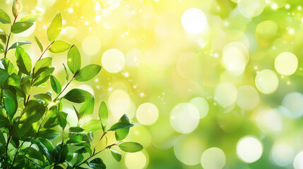 Fototapeta premium Lush green leaves with soft bokeh background create serene and tranquil atmosphere, perfect for nature lovers