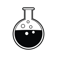Laboratory Flask, solid black silhouette of a round-bottomed flask with a narrow neck on a white background