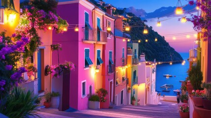 Detalles de Porto Venere con luces suaves sobre casas alineadas, mar en calma y atmsfera serena de pueblo costero