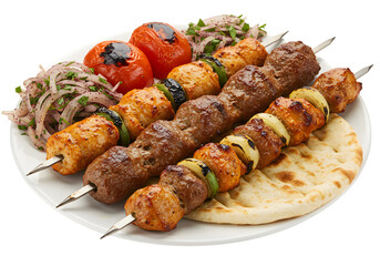Delicious Chicken and Lamb Kebabs with Tomatoes and Pita Bread transparent background