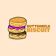 National Buttermilk Biscuit Day to celebrate on May 14th. Buttermilk biscuits with melted chocolate on beige background. Food event banner.