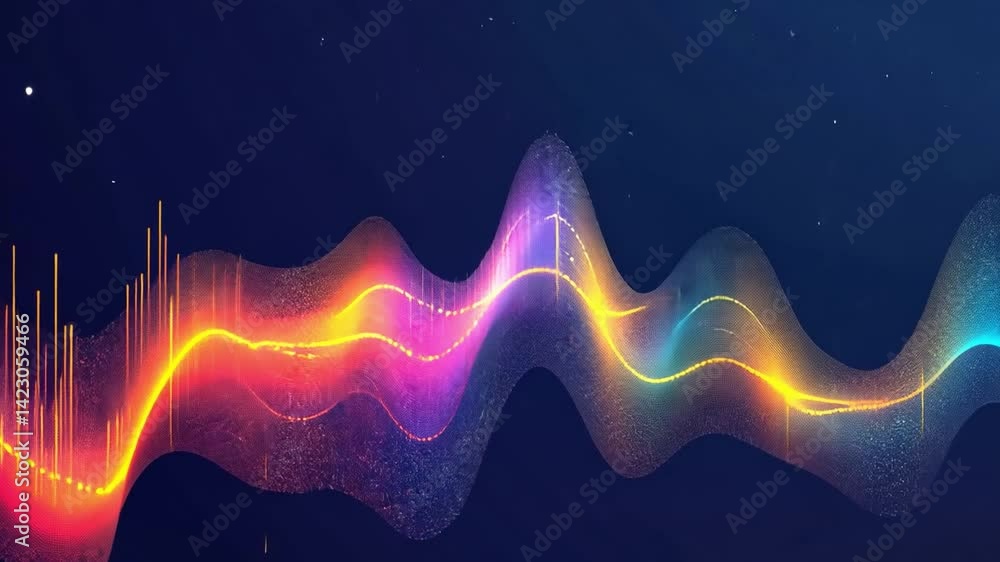 Poster colorful abstract sound waves dynamic visual design of energy and rhythm in digital technology