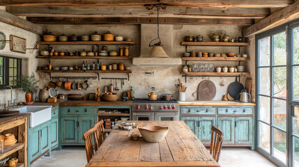 Vintage Provence Kitchen. Countryside Dining Space