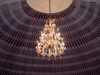 Elegant Crystal Chandelier Hanging from Dome Ceiling at Jakarta Art Theater