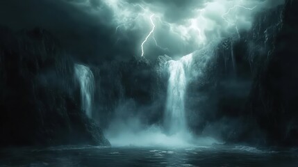 Misty waterfall nature background