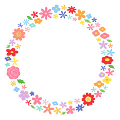 カラフルな花の円形リングフレーム