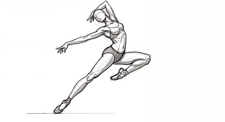 Elegant female dancer line drawing dynamic pose graceful movement fitness art illustration