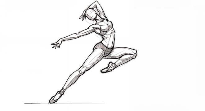 Elegant female dancer line drawing dynamic pose graceful movement fitness art illustration