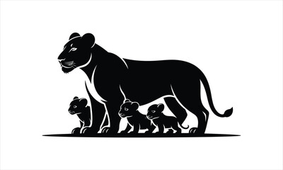 Lioness and Cubs Silhouette
