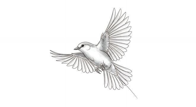 Graceful bird in flight pencil sketch elegant avian illustration for design