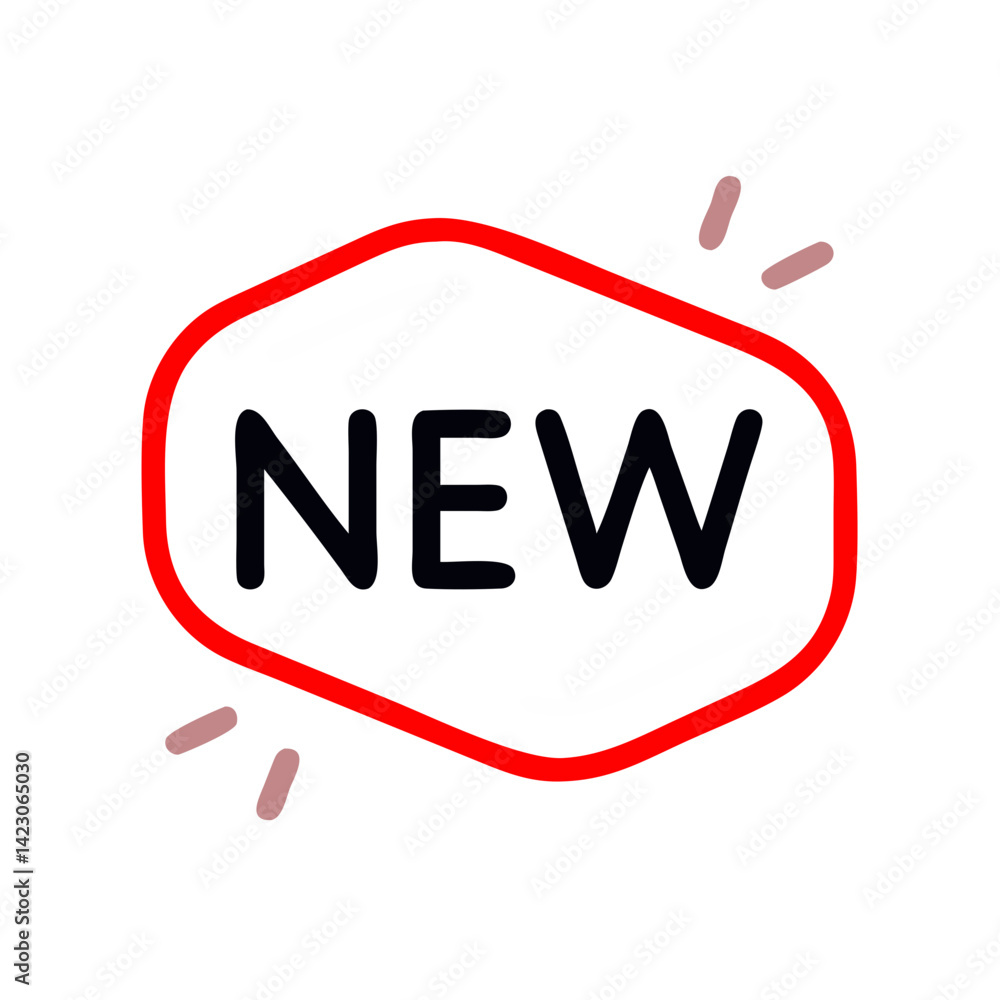Poster new label icon with red border and simple font