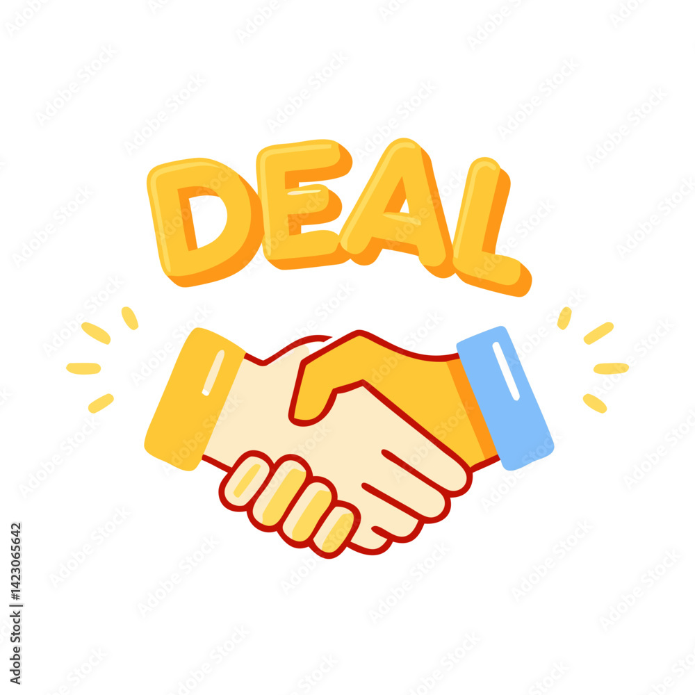 Poster handshake with deal text in colorful flat vector design