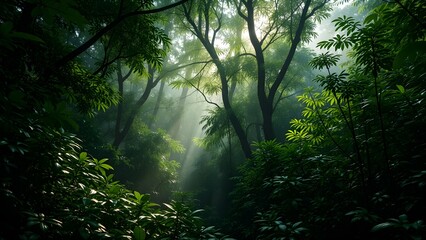 Fototapeta premium A view of the wilderness with sunlight entering it 