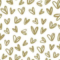 Seamless pattern with gold hearts on black background
