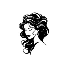 Logo for beauty salons, beautiful girl with hair long. Female icon. Women logo face