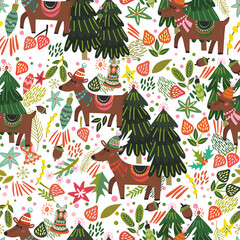 Festive Christmas Deer Seamless Pattern