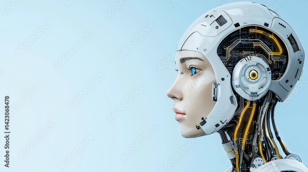 Aufkleber futuristic humanoid robot with intricate circuitry and a sleek design.