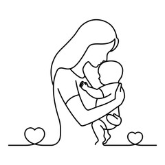 Vector illustration of mother with her baby on transparent background