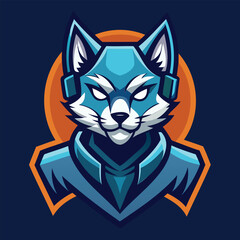 Blue Cyber Cat Mascot