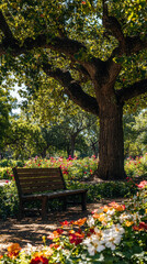 Peaceful Park Scene with a Wooden Bench