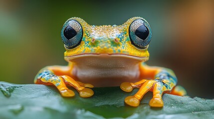 Close-up of a vibrant, colorful tree frog.