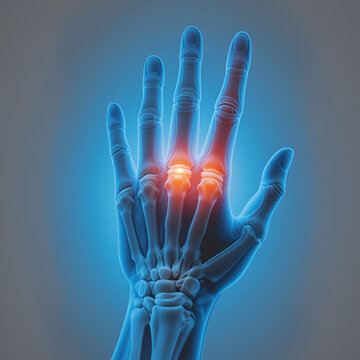 Trigger finger disease (locking finger or stenosing tenosynovitis disorder), hand anatomy with highlight on painful area.  The patient has pain and catching of finger problem. Medical symptom concept