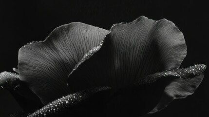 Black and white photograph of a flower with water droplets