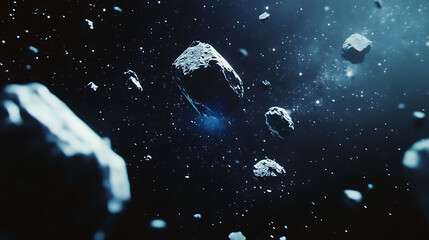 Fototapeta premium Beautiful cosmic vista showcasing a rich asteroid belt glimmering in a dark space background