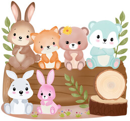 Cute animals in forest 
