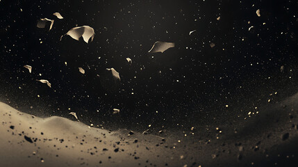 Fototapeta premium Asteroids and Cosmic Debris Floating in a Stellar Void Against a Dark Background