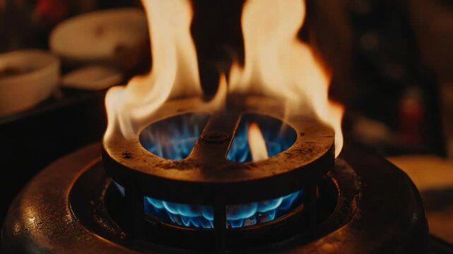 Burning Gas Stove in a Restaurant