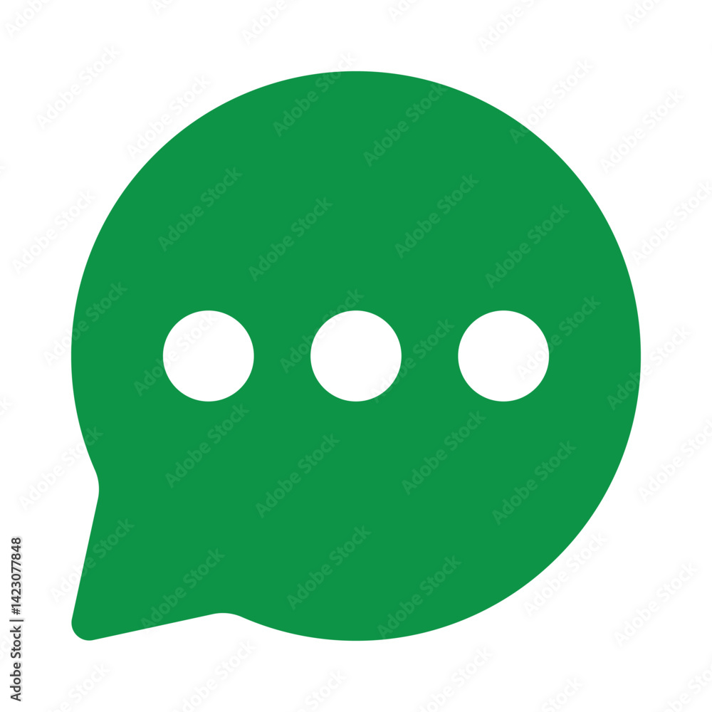 Poster message icon. green speech bubble with dots as a symbol of messaging, chat or conversation. transpar
