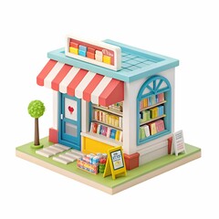 vector illustration of a book shop, 3d book shop icon on white background 