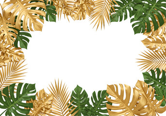 Gold and Green Tropical Leaves Frame Background transparent background