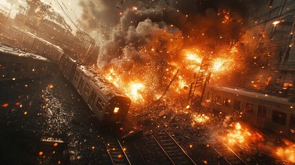 Train Under Intense Explosion