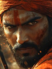 Warrior's Intense Gaze in Combat