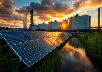 Sunset over Refinery Solar Panels