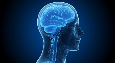 Human Brain Anatomy X-ray View in Blue Tones