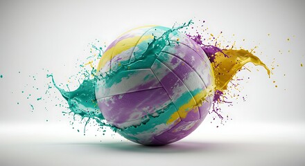 Obraz premium Volleyball with Colorful Paint Splashes Action Shot