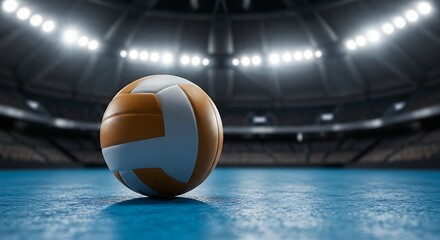 Volleyball on Court in Arena with Bright Lights Sport Equipment