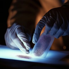Investigator taking fingerprints of suspect at table, closeup. Criminal expertise