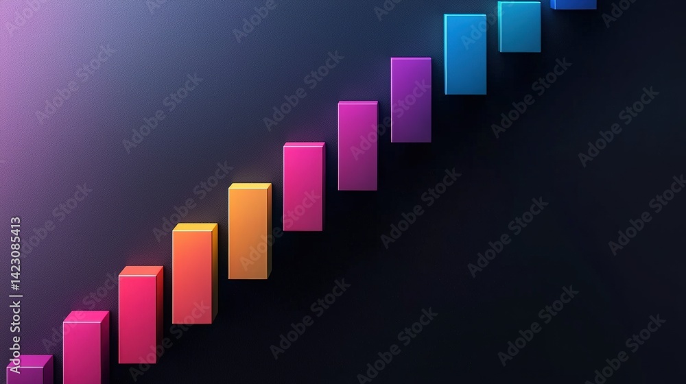 Poster a vibrant gradient of colored blocks ascends against a dark background, creating a visually appealin