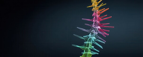 Spinal Cord Abstract colorful design resembling a spine structure on a dark background.