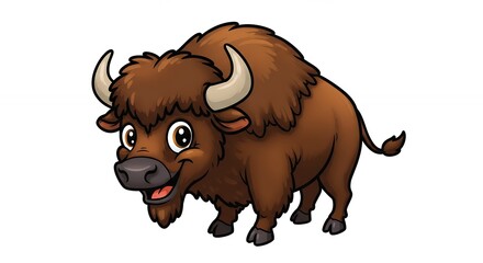 Adorable cartoon bison illustration childrens book mascot eco friendly branding graphic