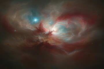 Abstract cosmic nebulae swirling in hues of red, blue, and white