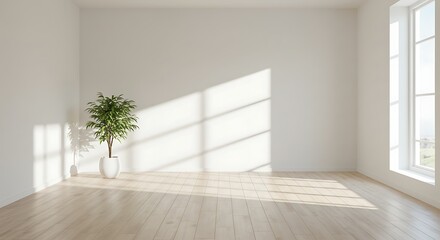 Fototapeta premium Bright Room with Plant and Sunlight Through Window